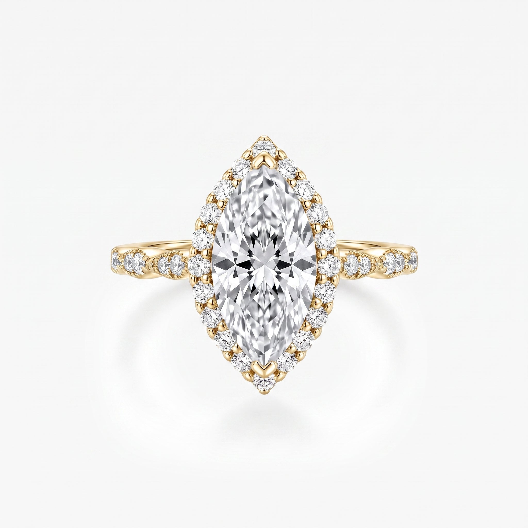 Marquise Moissanite Halo Pavé Ring