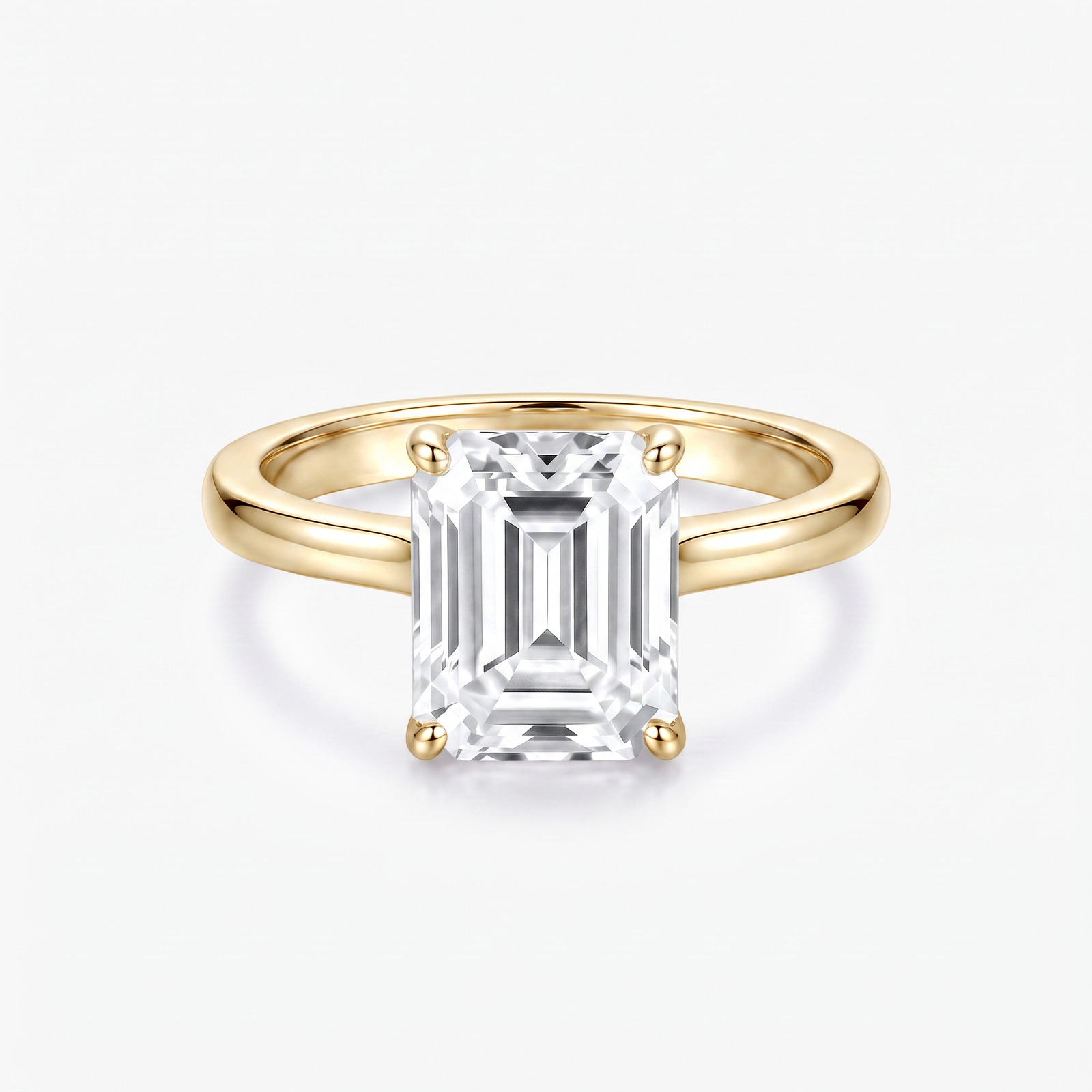 Emerald Moissanite Solitaire Plain Band Ring