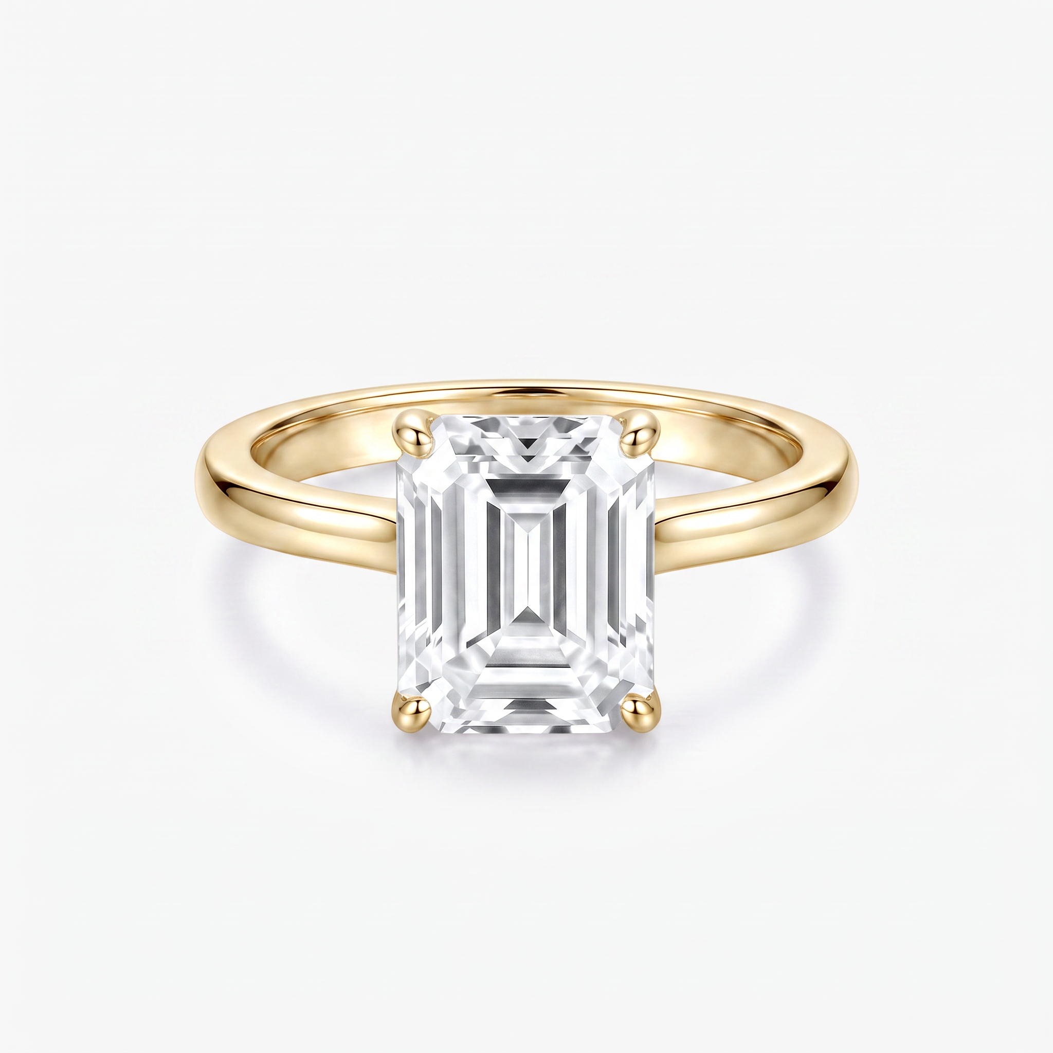 Emerald Moissanite Solitaire Plain Band Ring