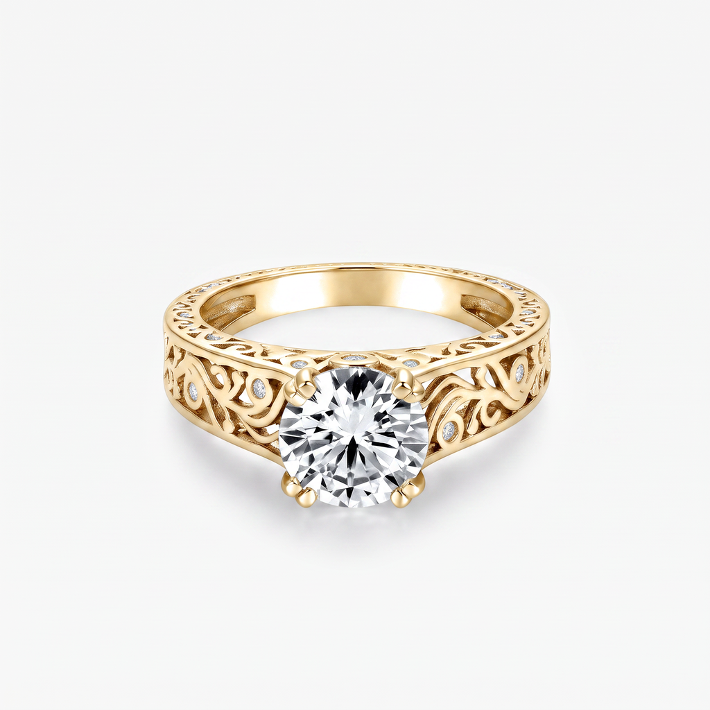 Round Moissanite Vintage Filigree Solitaire Ring