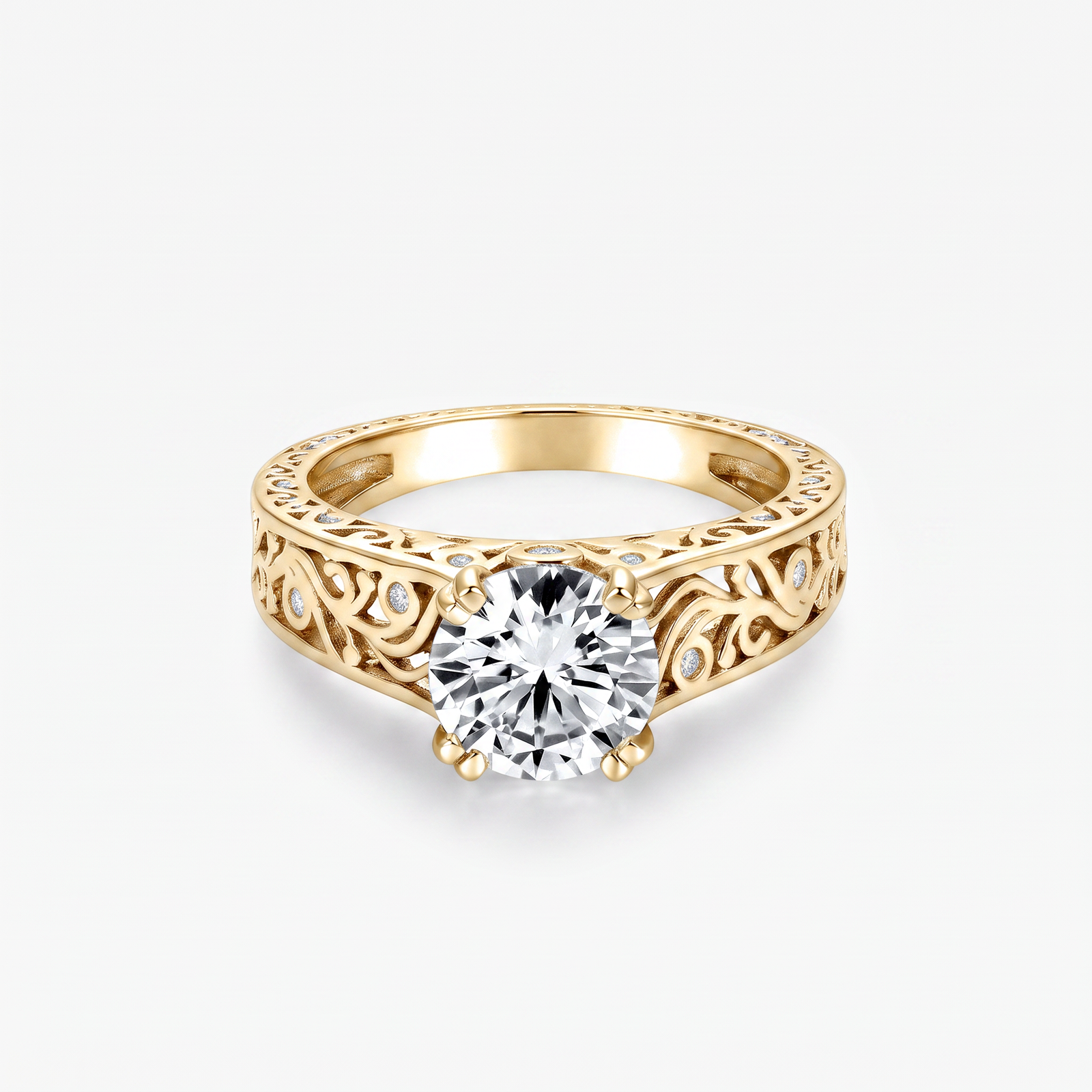 Round Moissanite Vintage Filigree Solitaire Ring