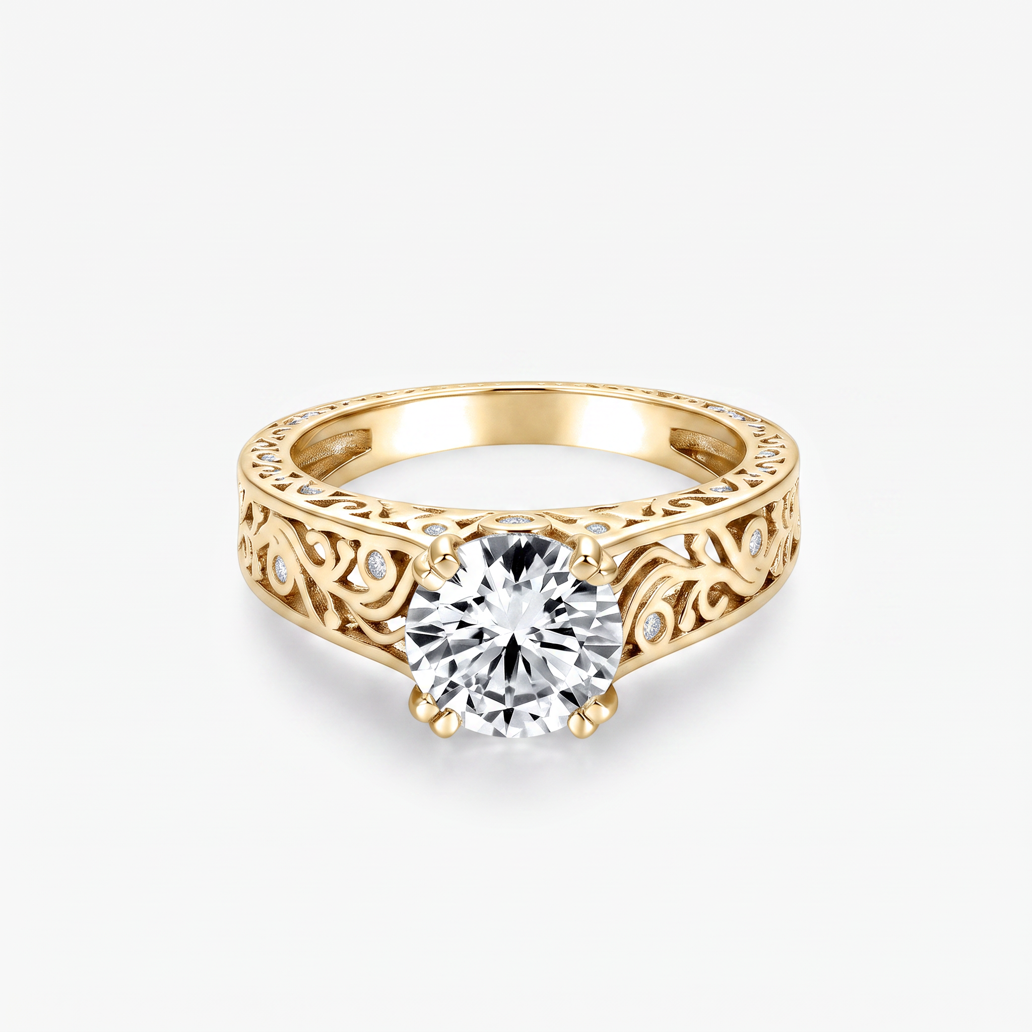 Round Moissanite Vintage Filigree Solitaire Ring