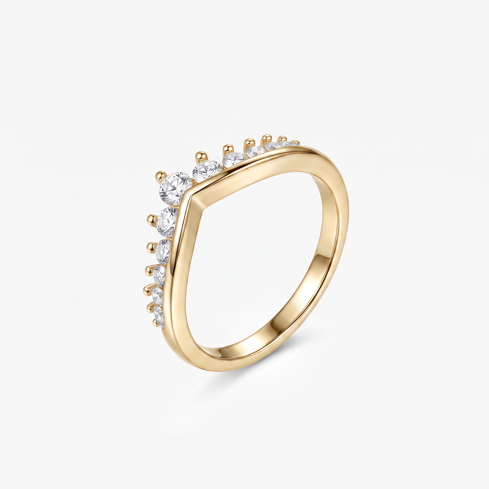 Round Moissanite Chevron Crown Band Ring