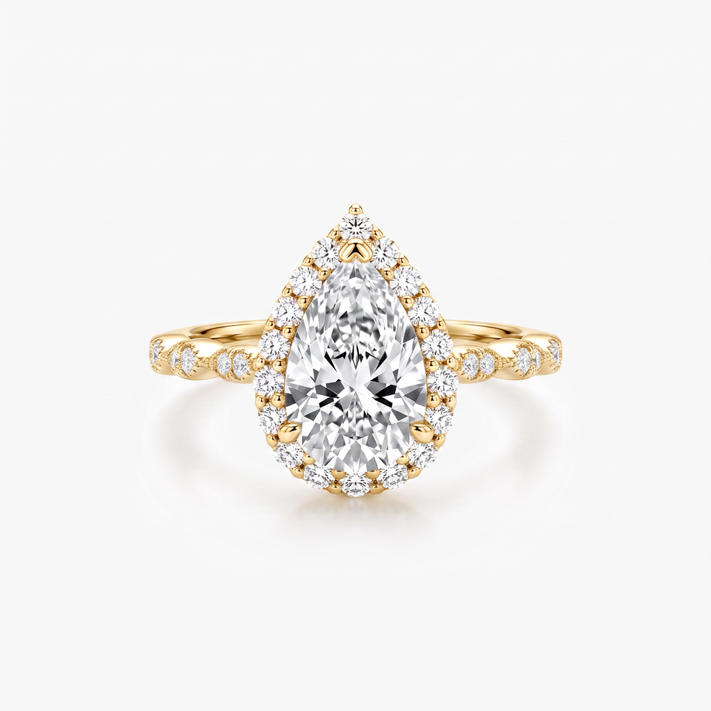 Pear Moissanite Halo Twist Pavé Ring
