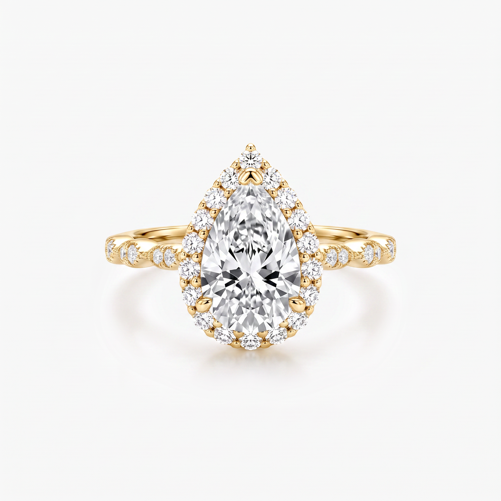Pear Moissanite Halo Twist Pavé Ring