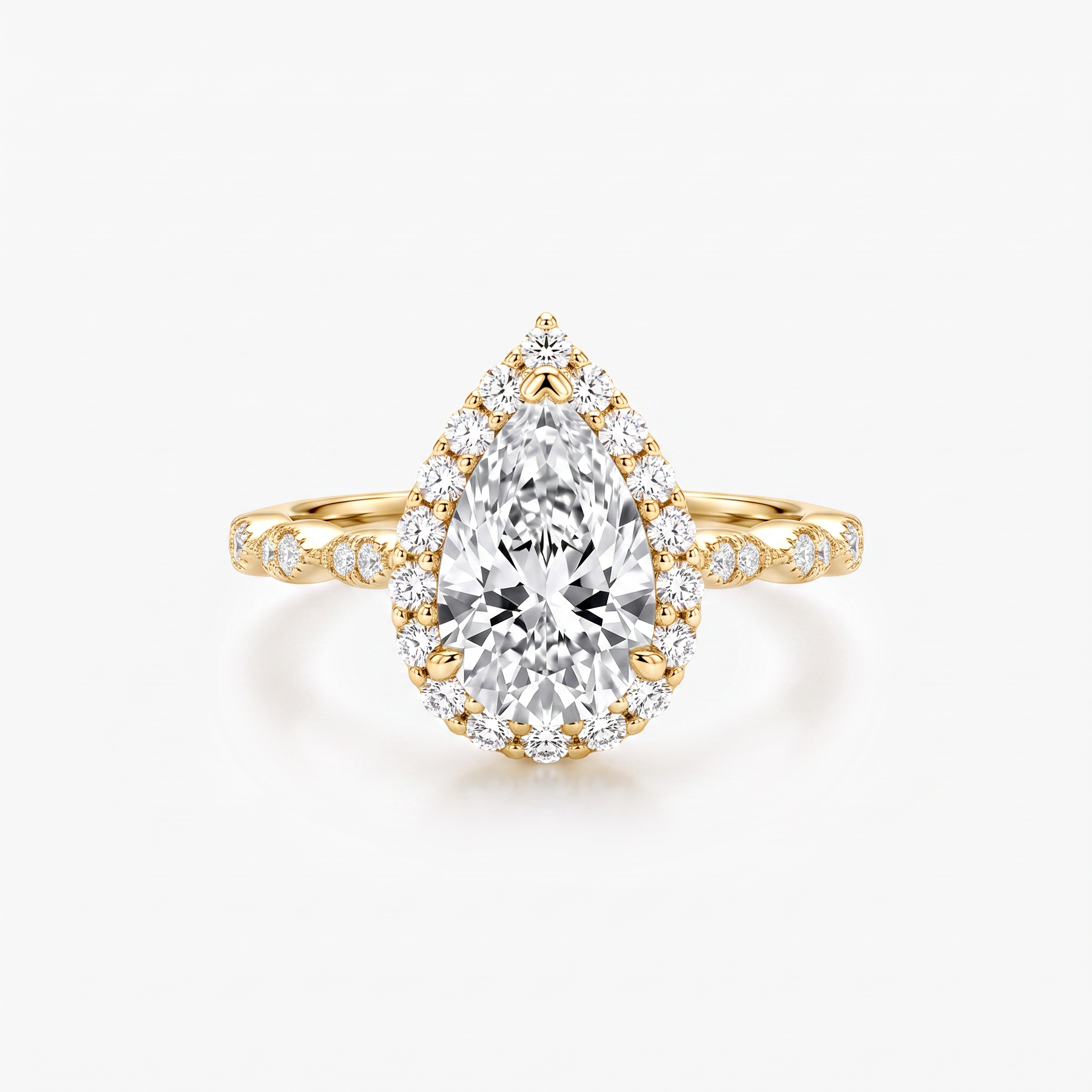 Pear Moissanite Halo Twist Pavé Ring