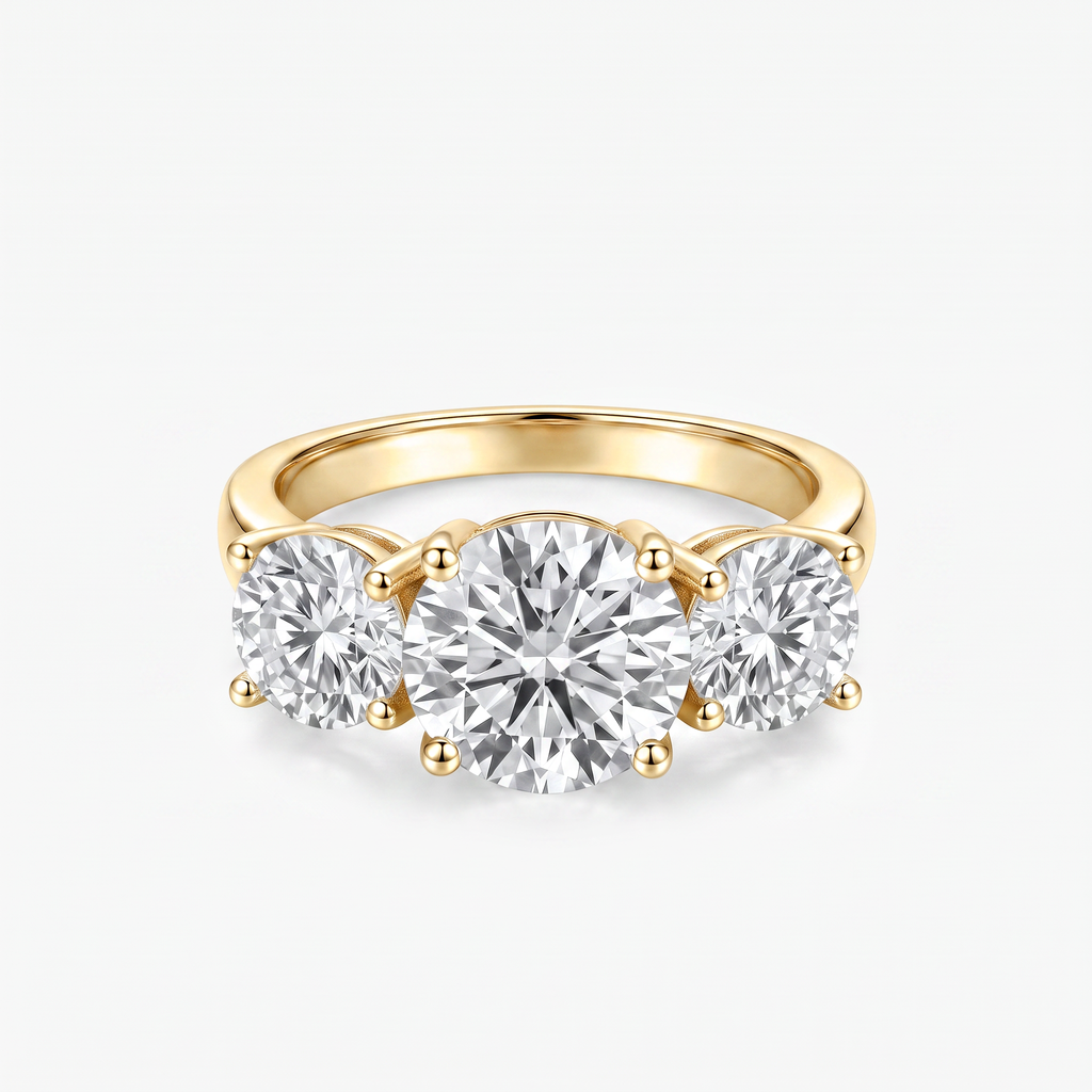 Round Moissanite Three Stone Ring
