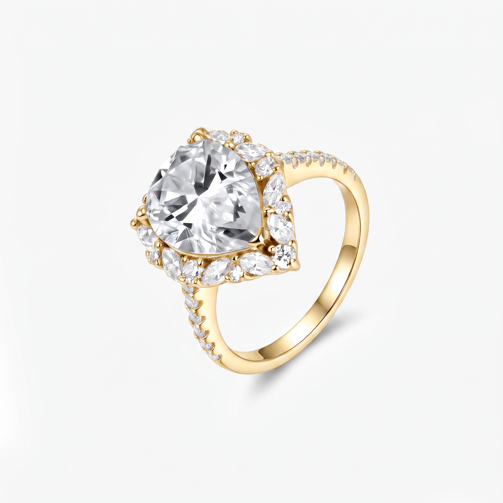 Pear Moissanite Marquise Halo Pavé Ring