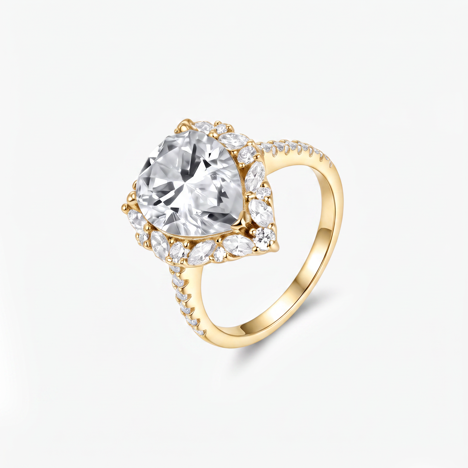 Pear Moissanite Marquise Halo Pavé Ring