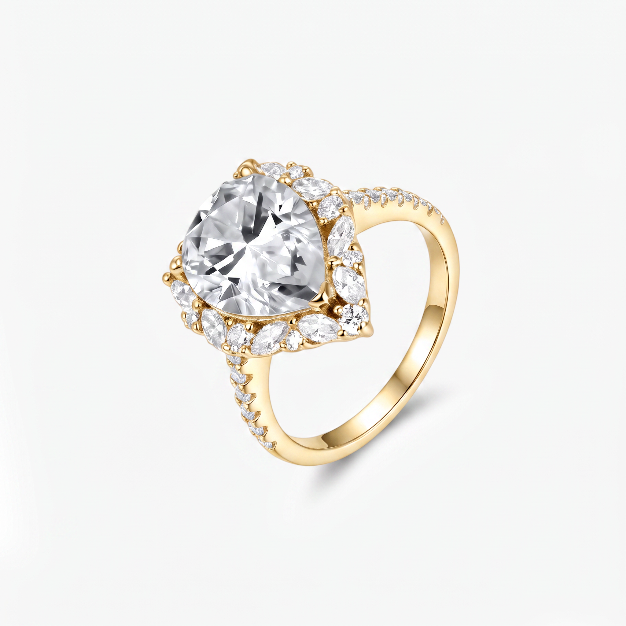Pear Moissanite Marquise Halo Pavé Ring