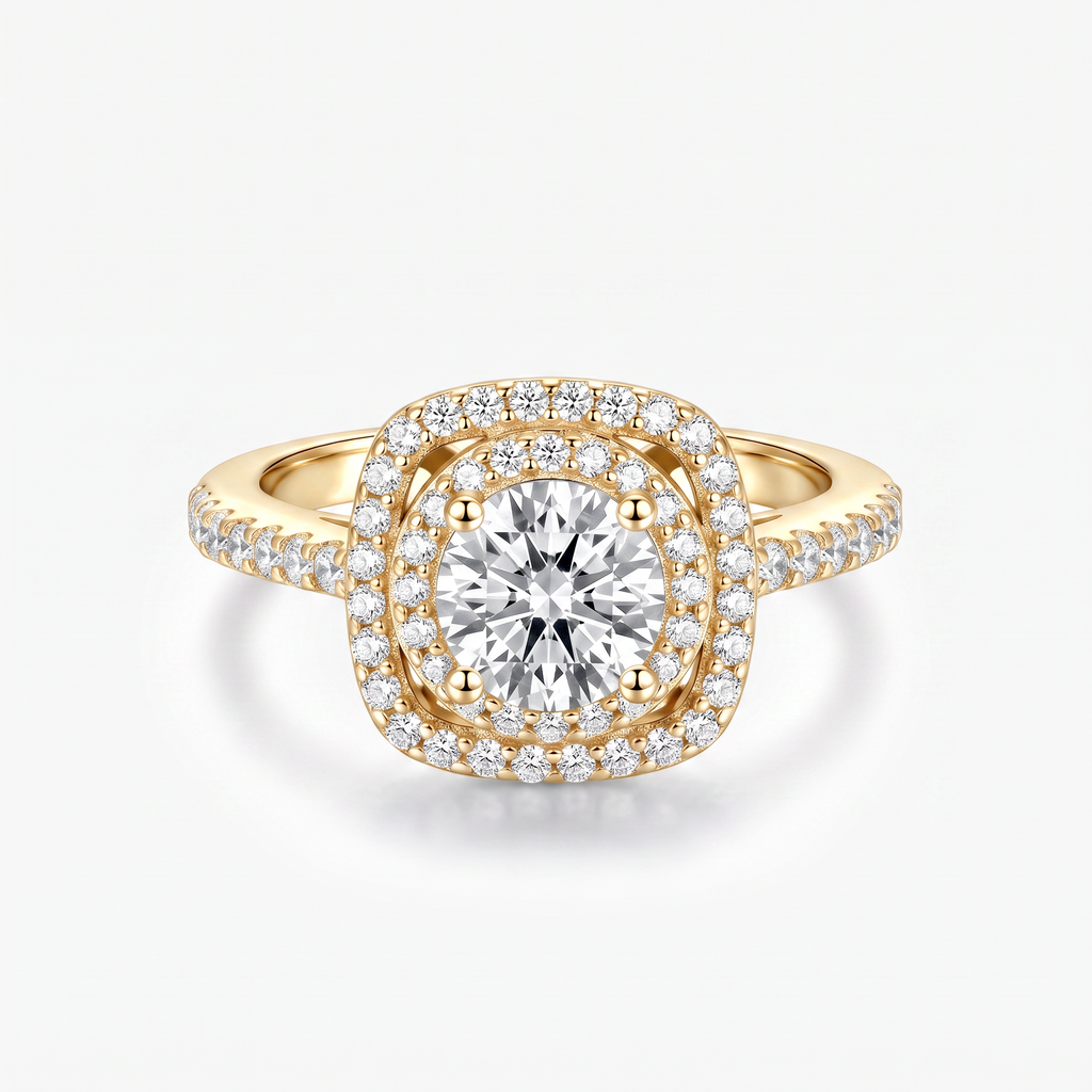 Round Moissanite Double Halo Ring