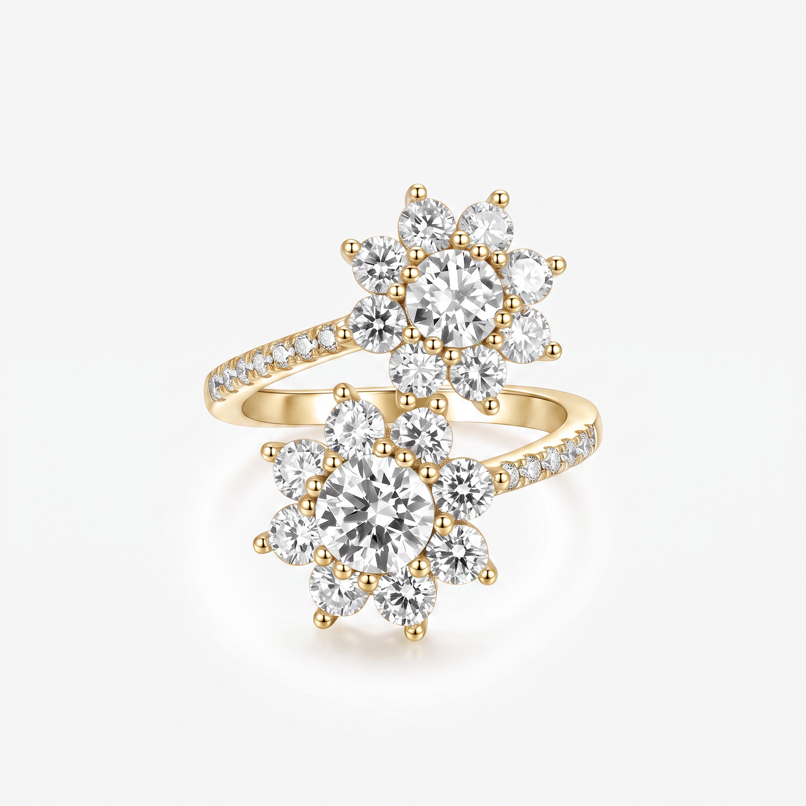 Round Moissanite Double Flower Bypass Ring