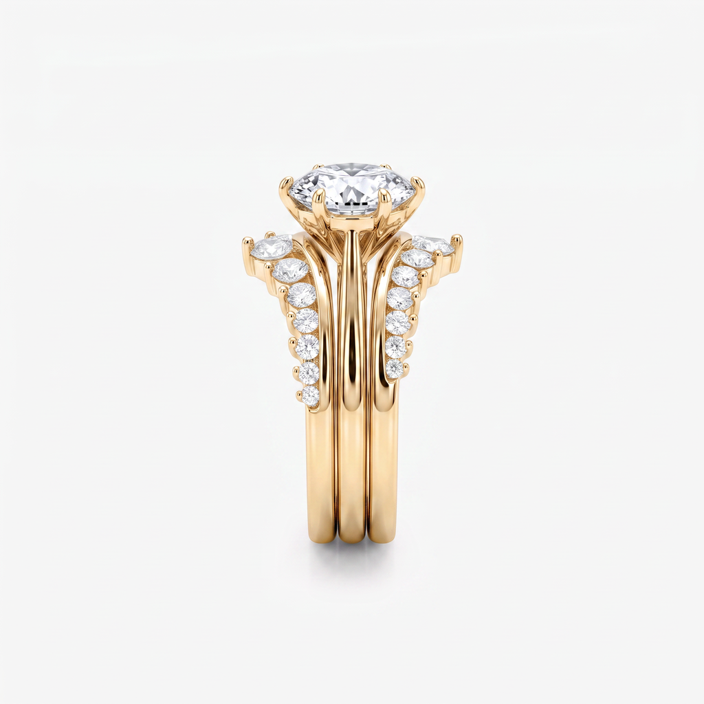 Round Moissanite Crown Bridal Ring Set