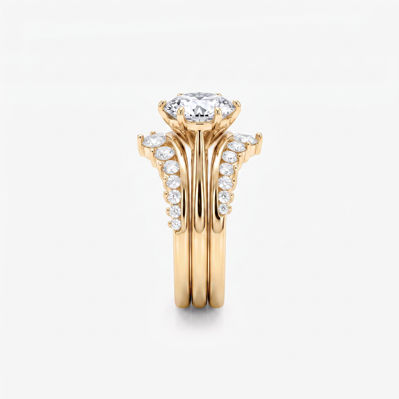 Round Moissanite Crown Bridal Ring Set