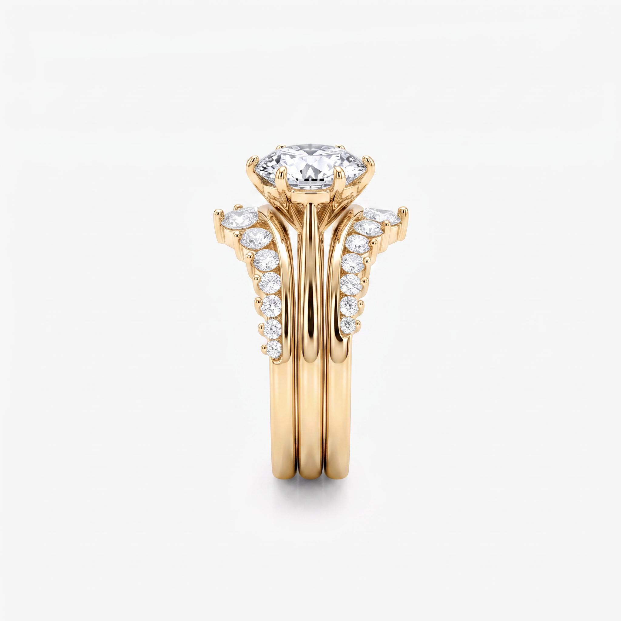 Round Moissanite Crown Bridal Ring Set