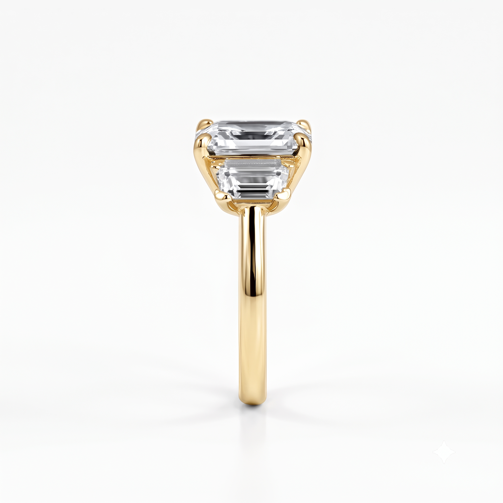 Round Moissanite Baguette Three Stone Ring