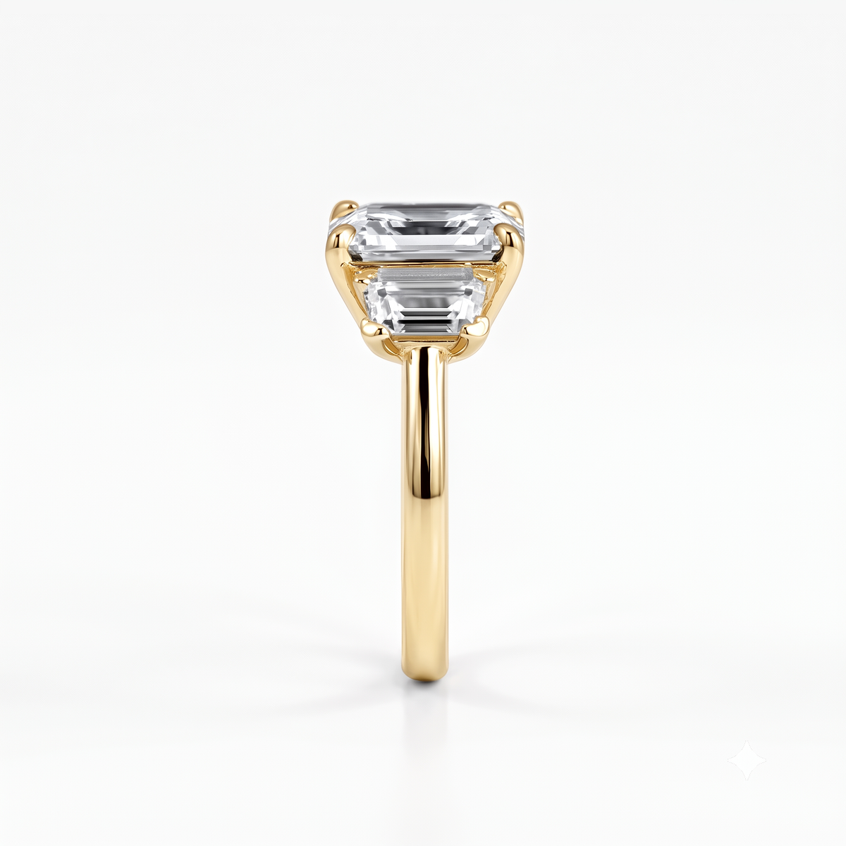 Round Moissanite Baguette Three Stone Ring
