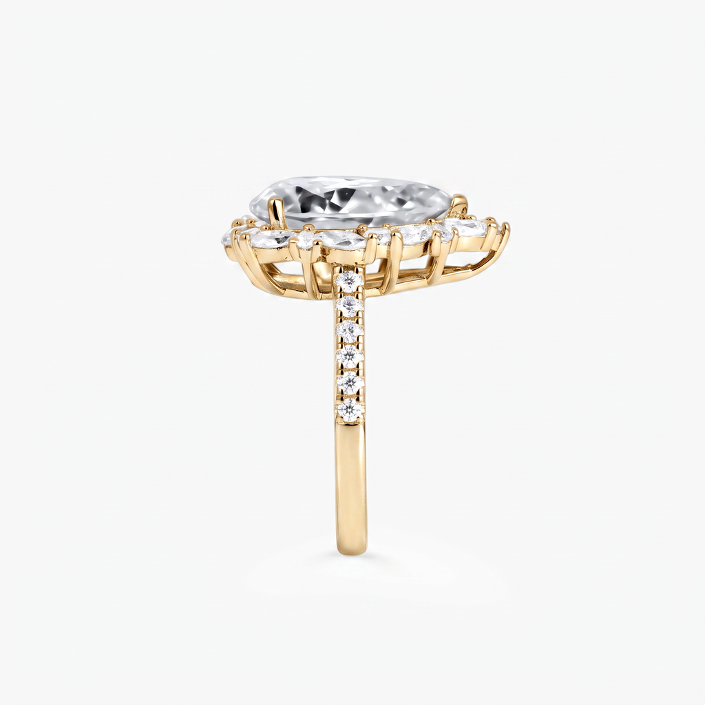 Pear Moissanite Marquise Halo Pavé Ring