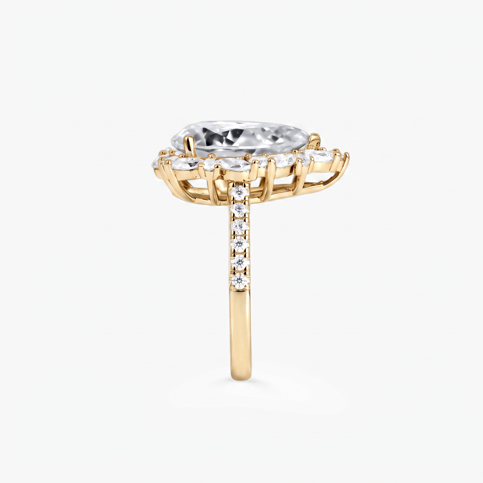 Pear Moissanite Marquise Halo Pavé Ring