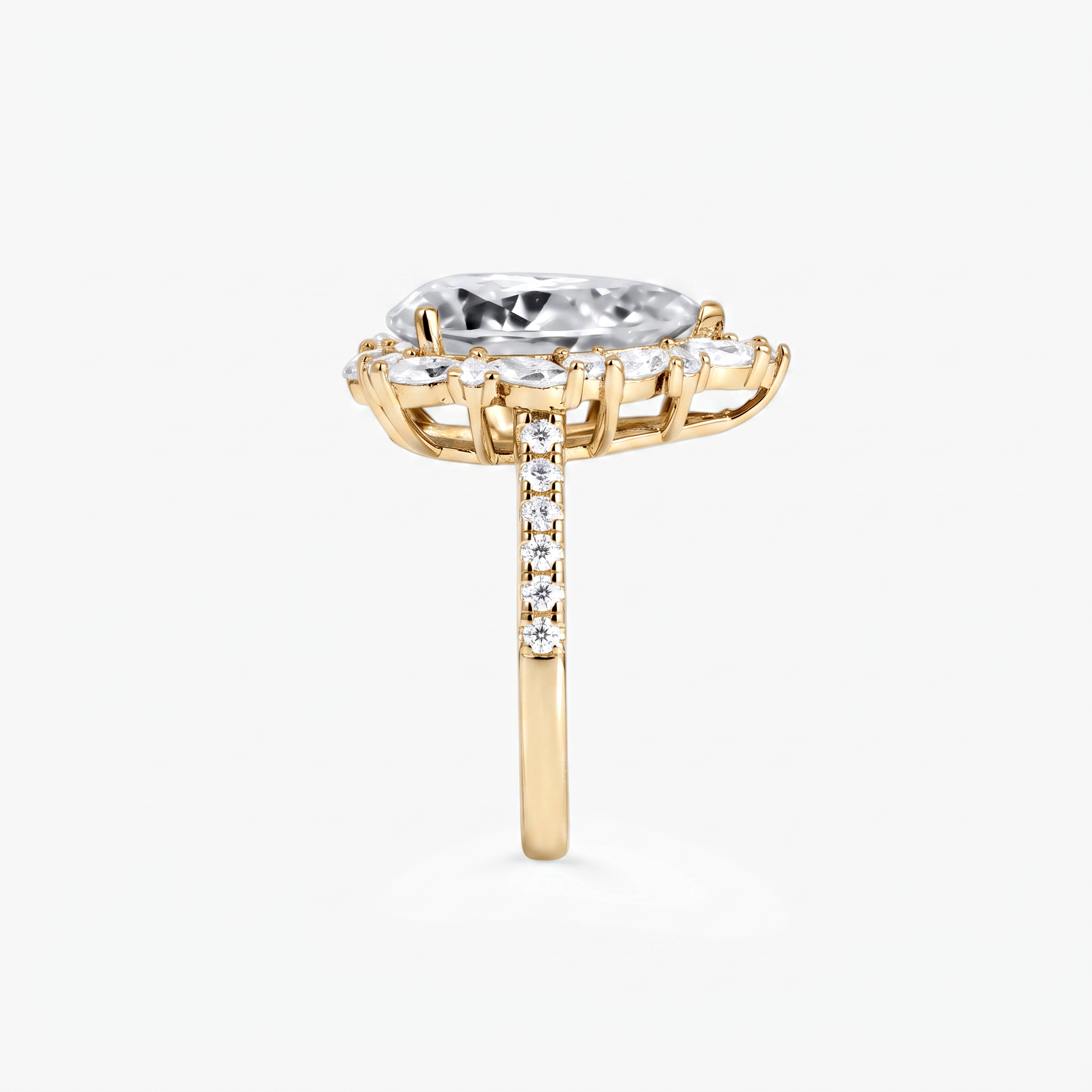 Pear Moissanite Marquise Halo Pavé Ring