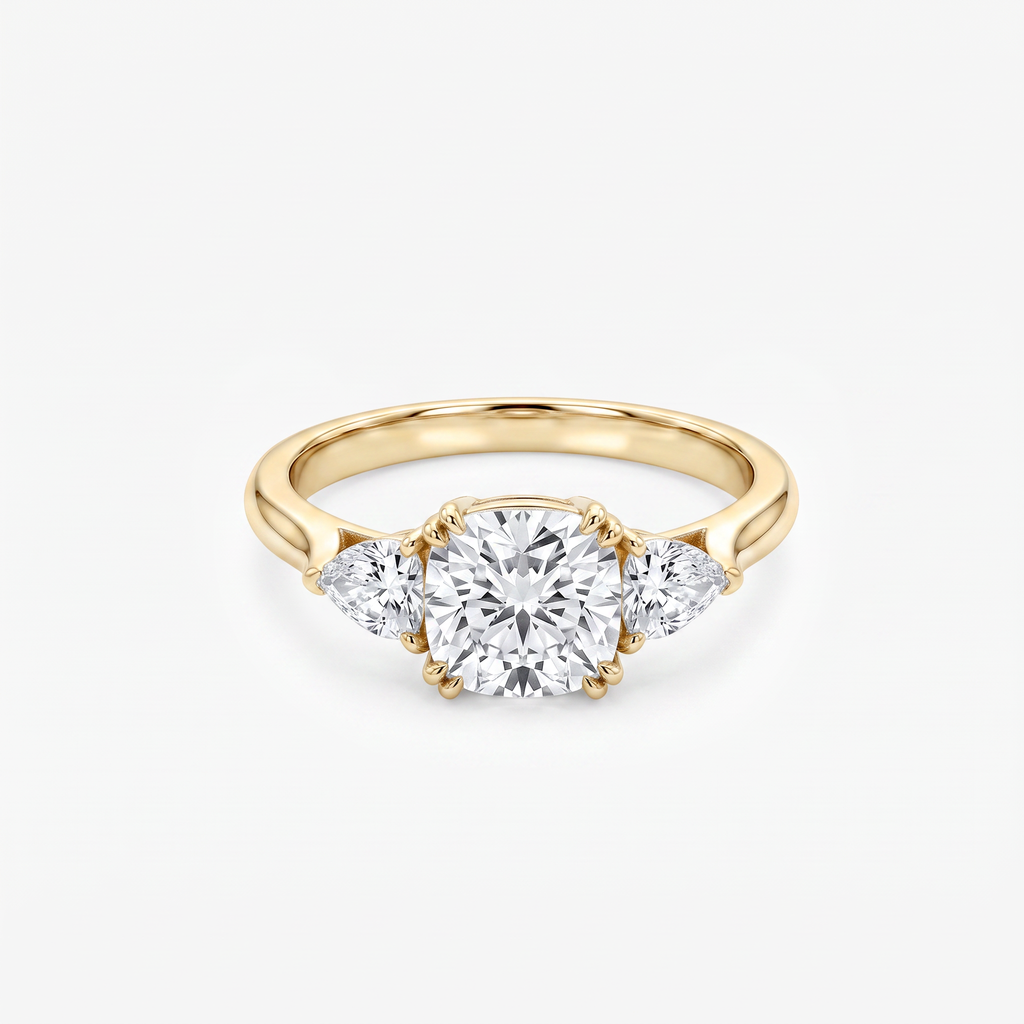 Cushion Moissanite Trillion Three Stone Ring