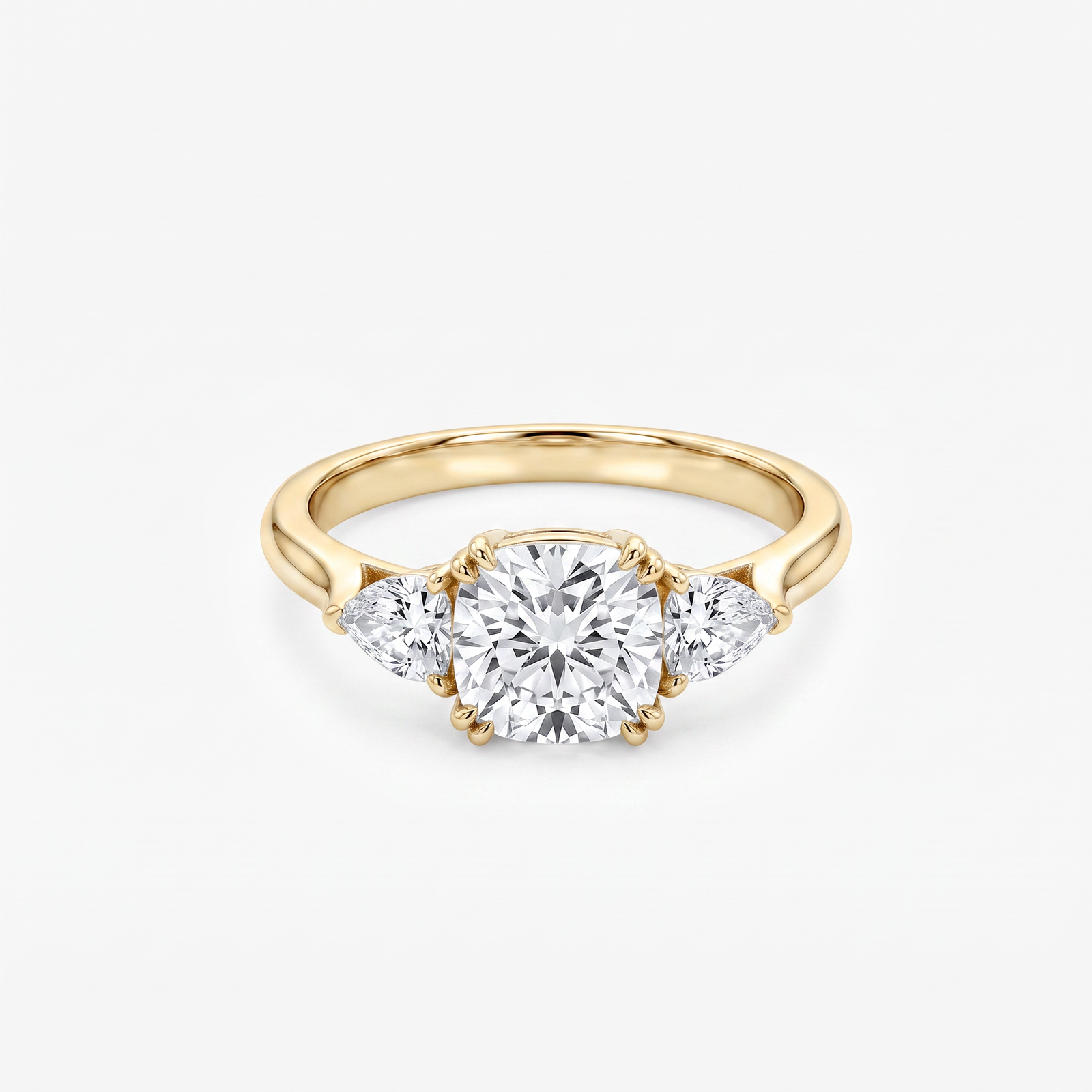 Cushion Moissanite Trillion Three Stone Ring