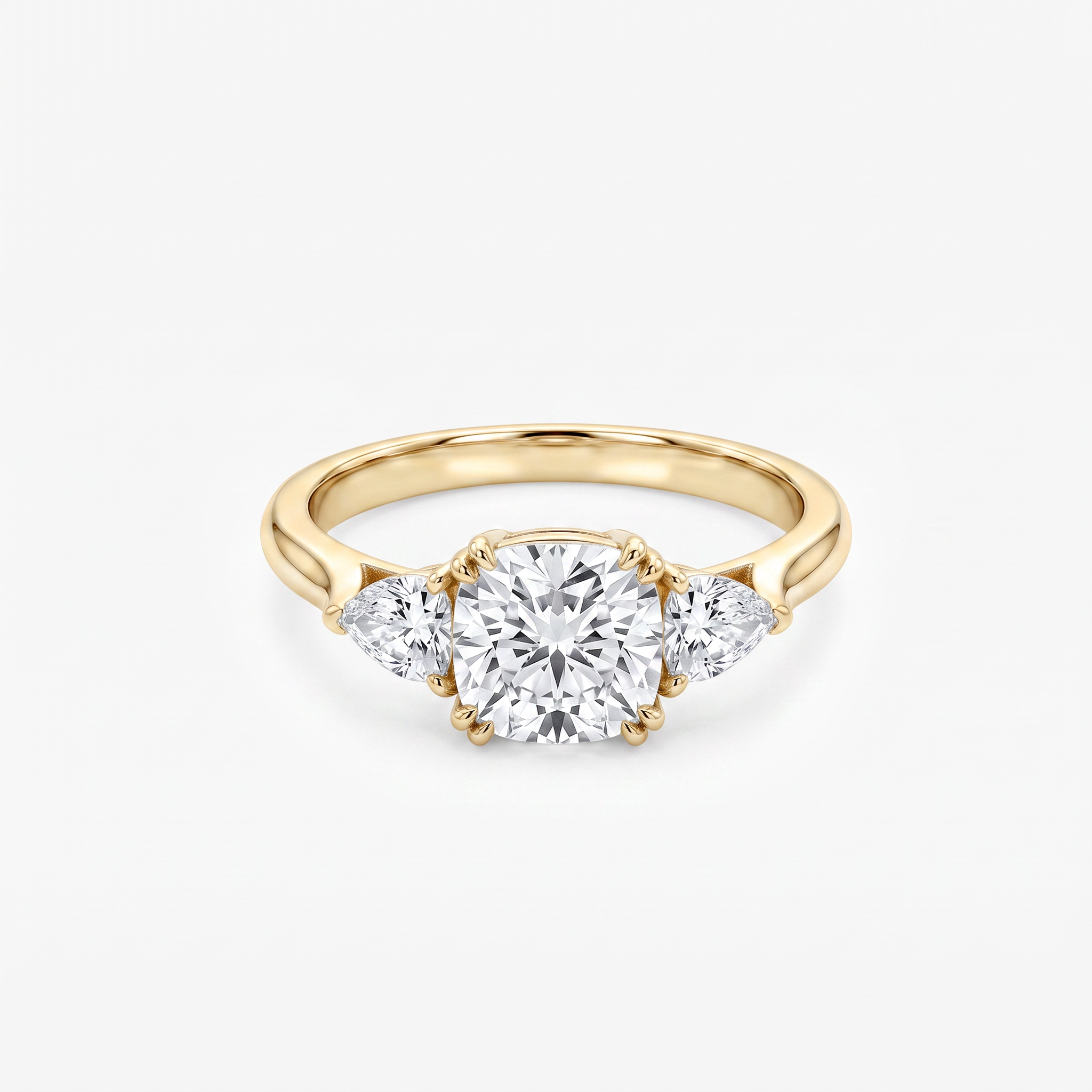 Cushion Moissanite Trillion Three Stone Ring