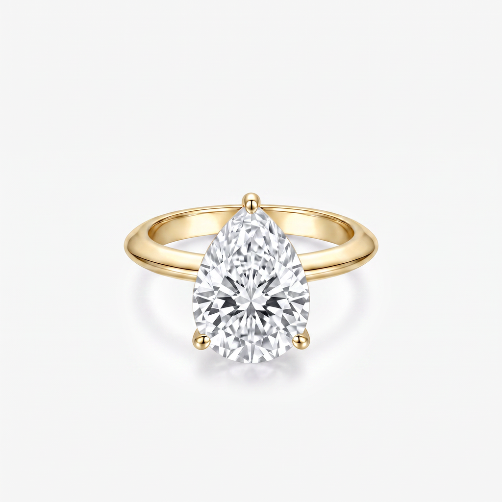 Pear Moissanite Solitaire Plain Band Ring