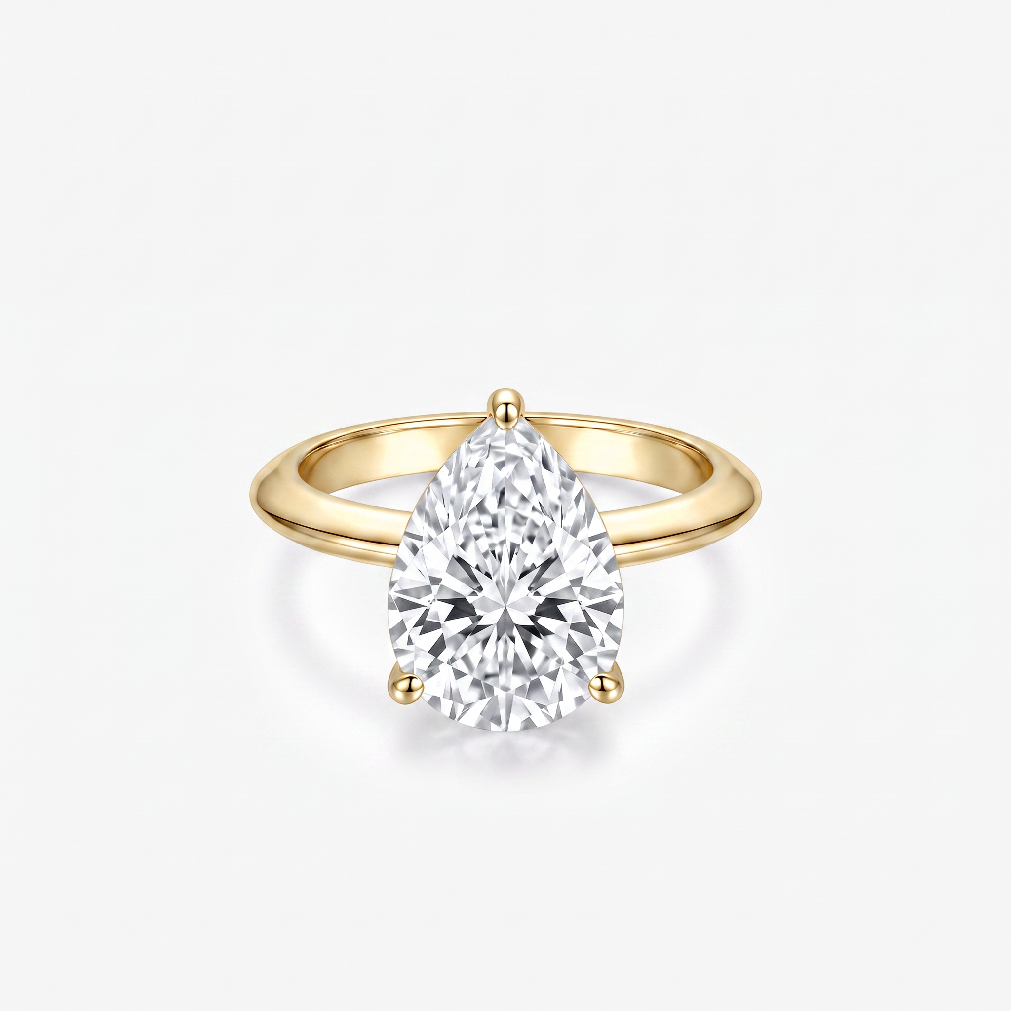 Pear Moissanite Solitaire Plain Band Ring