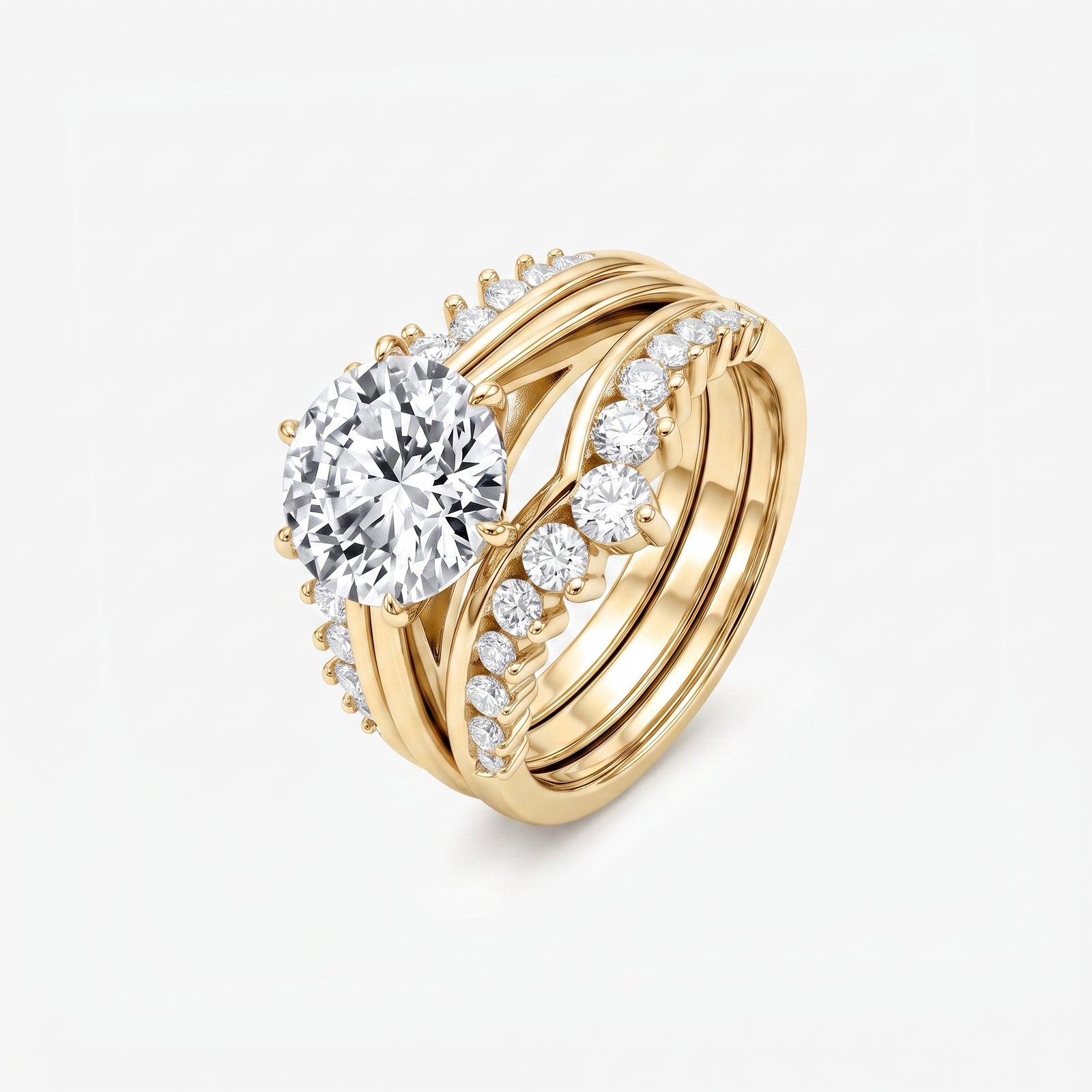 Round Moissanite Crown Bridal Ring Set