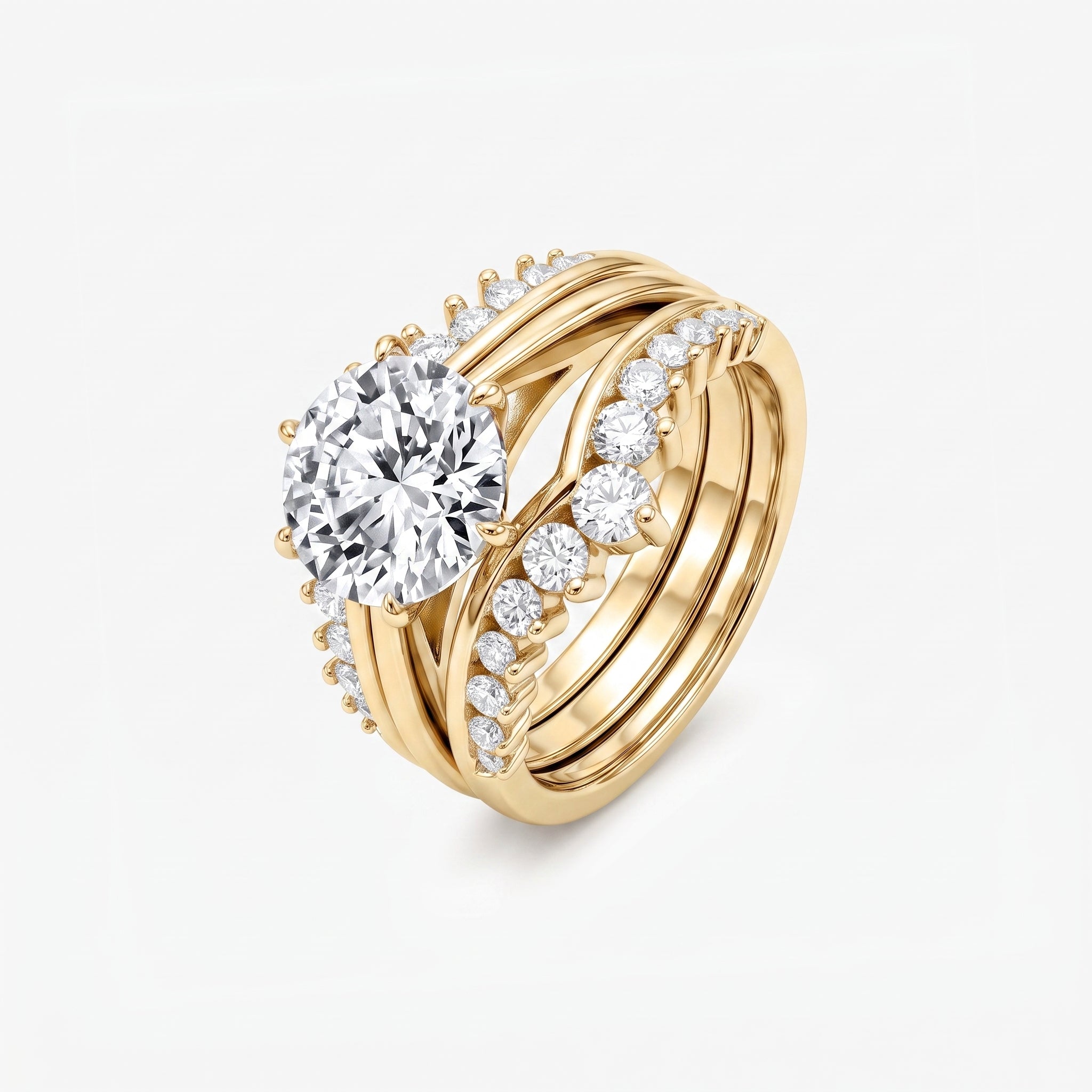 Round Moissanite Crown Bridal Ring Set