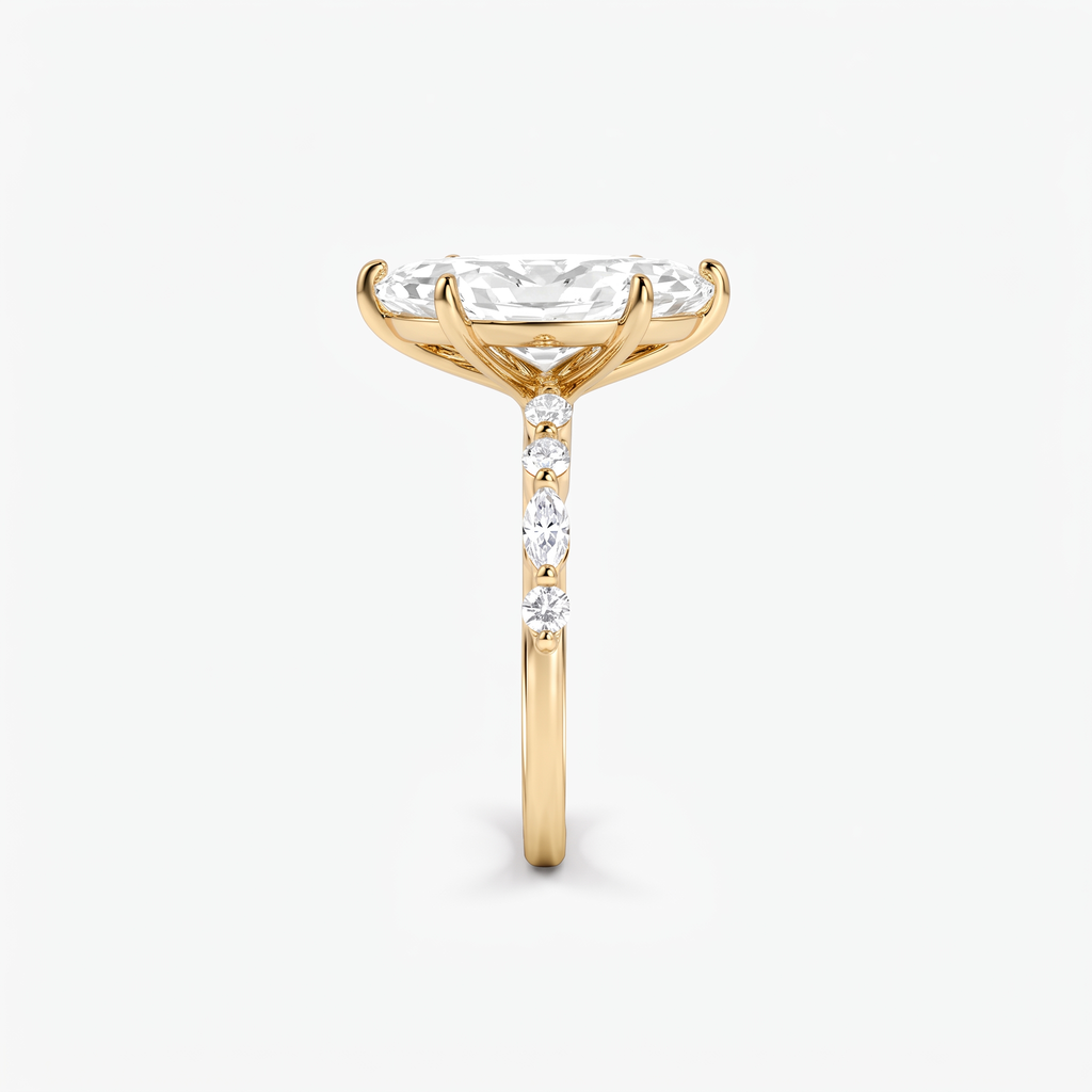 Marquise Moissanite Three Stone Pavé Ring