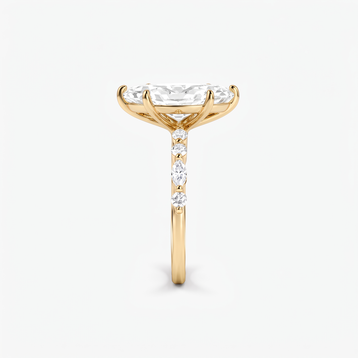 Marquise Moissanite Three Stone Pavé Ring