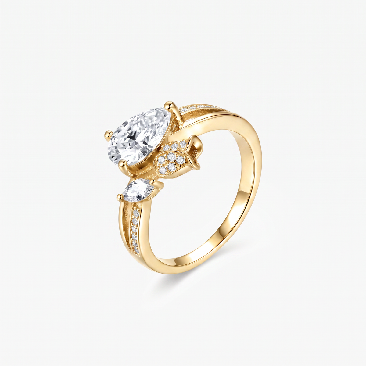 Pear Moissanite Butterfly Wing Pavé Ring