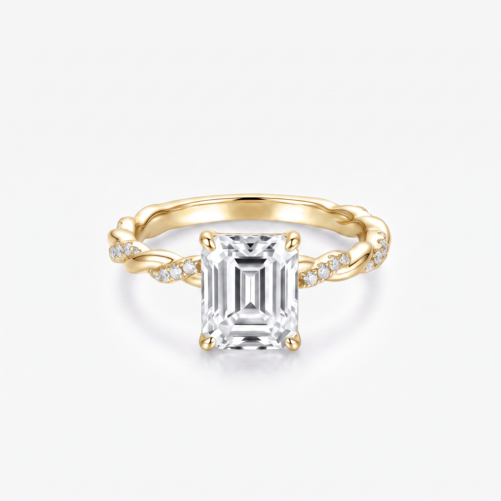 Emerald Moissanite Twist Pavé Solitaire Ring