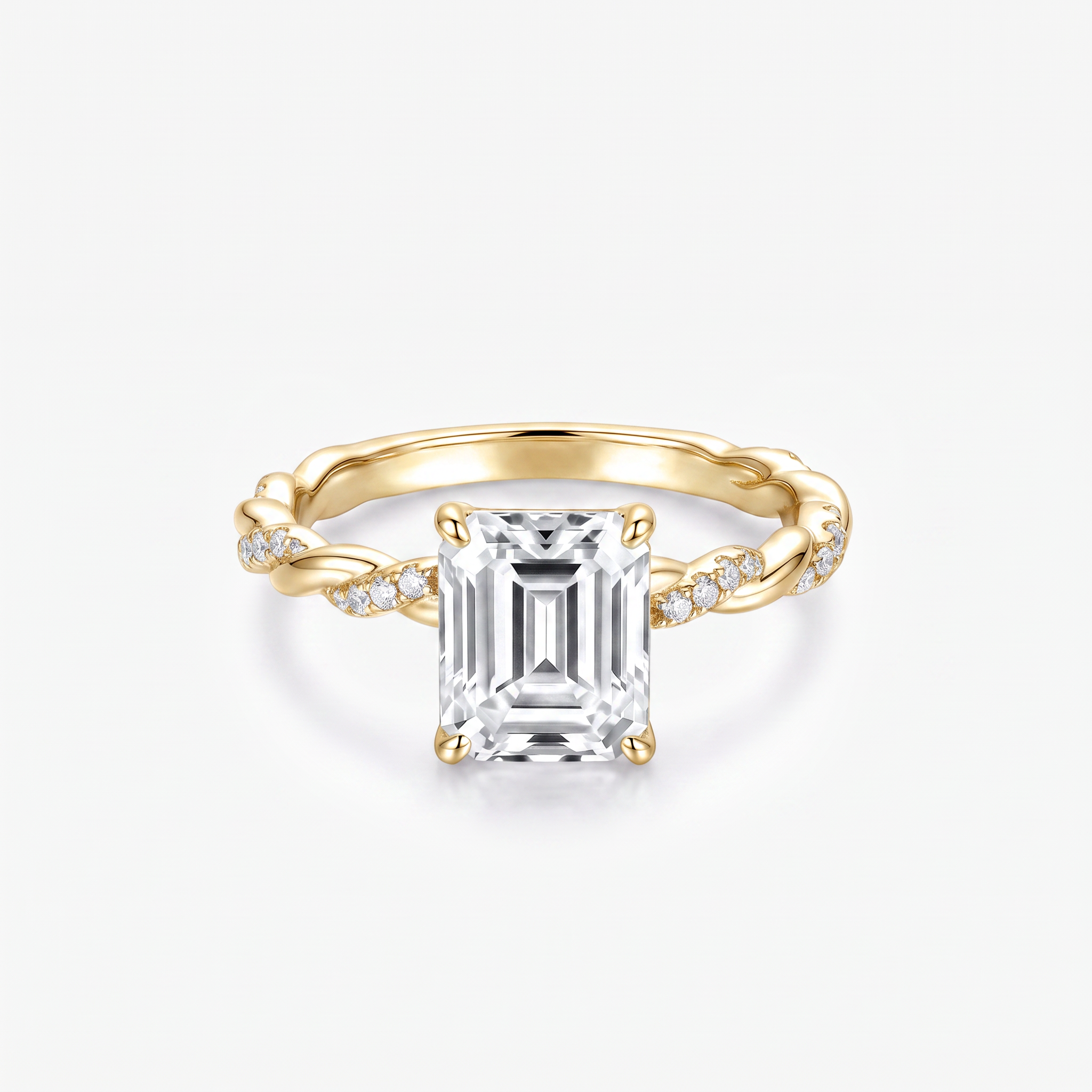 Emerald Moissanite Twist Pavé Solitaire Ring