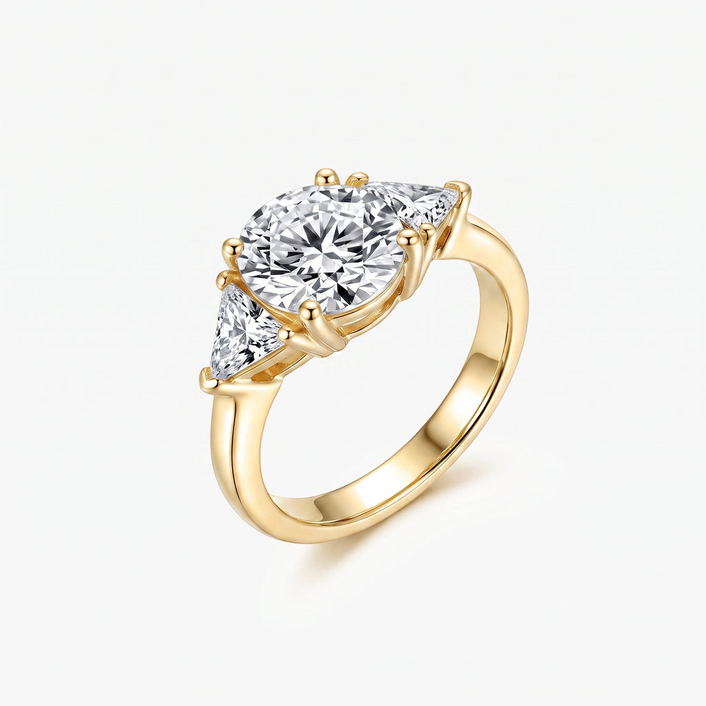 Round Moissanite Trillion Three Stone Ring