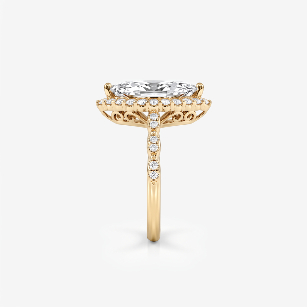 Marquise Moissanite Halo Pavé Ring