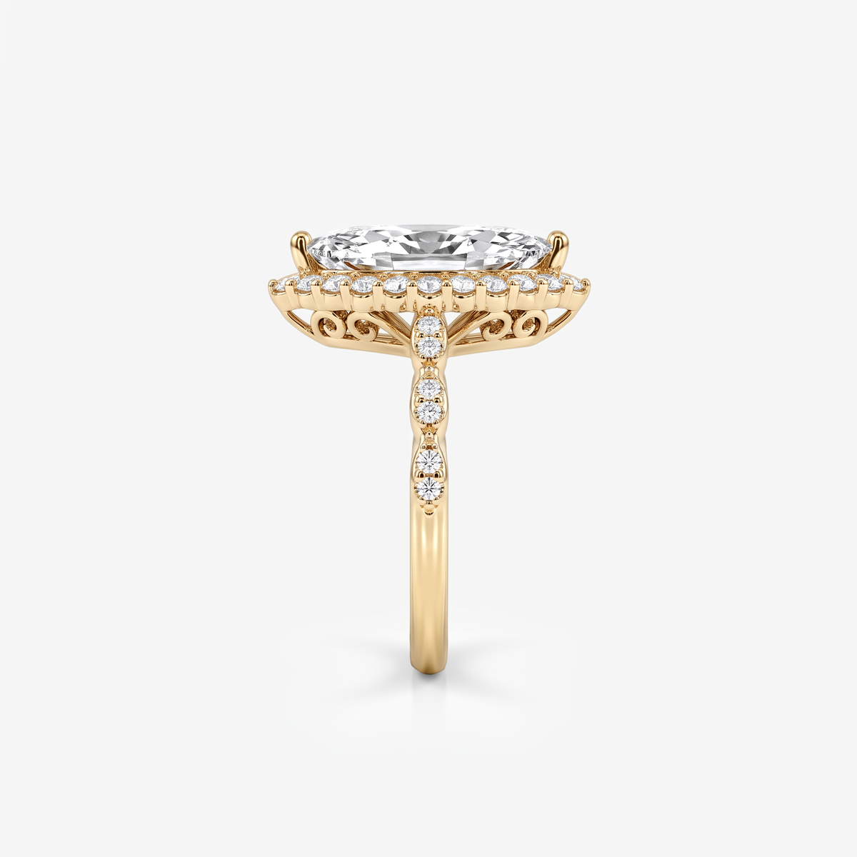 Marquise Moissanite Halo Pavé Ring