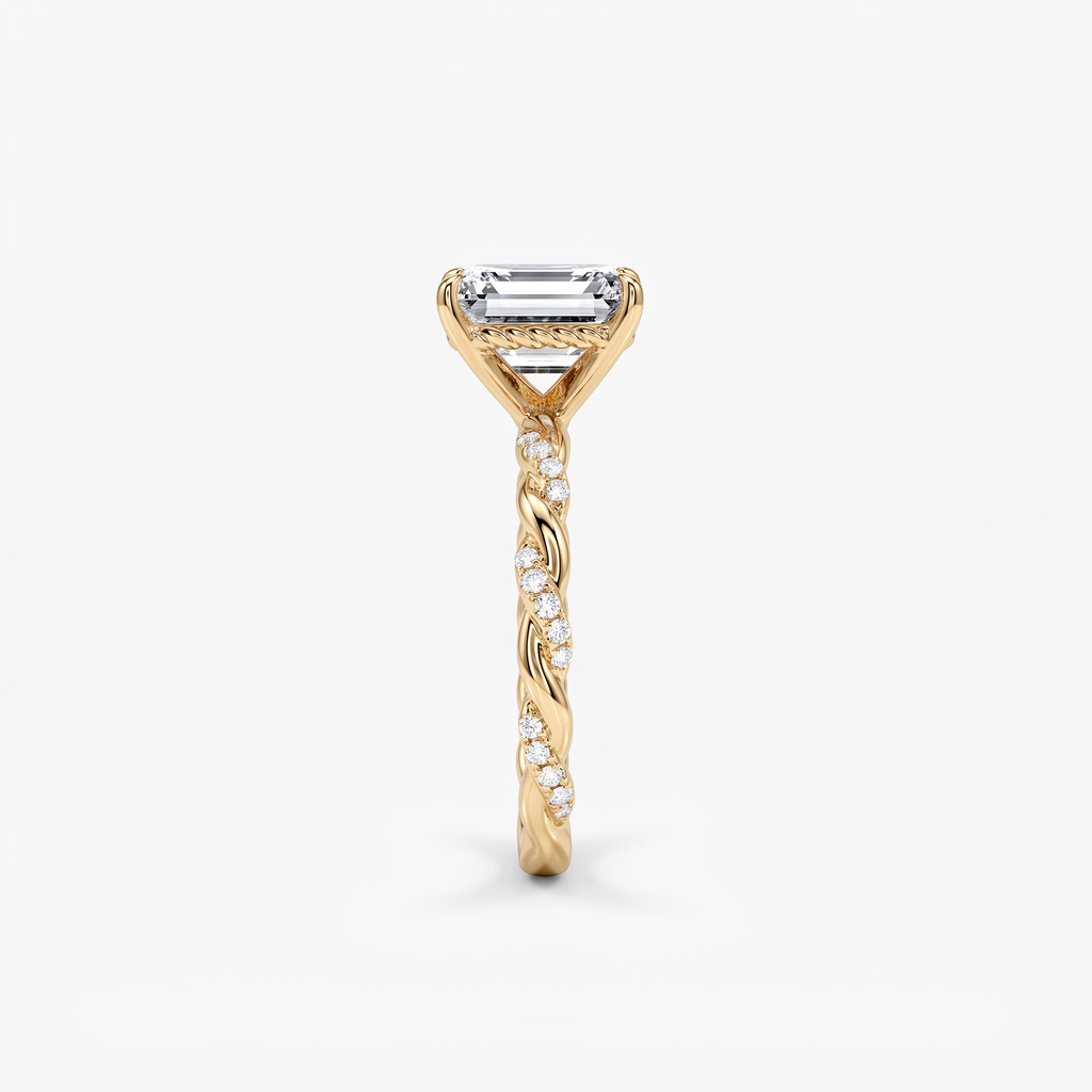 Emerald Moissanite Twist Pavé Solitaire Ring