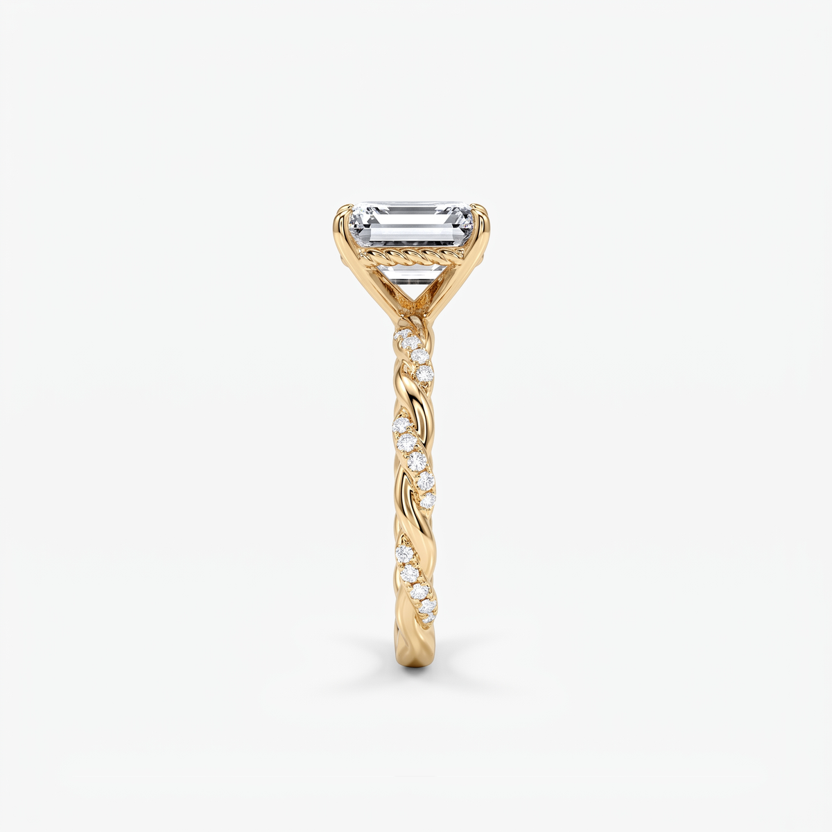 Emerald Moissanite Twist Pavé Solitaire Ring