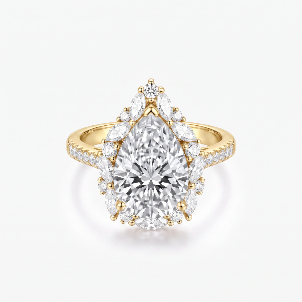 Pear Moissanite Marquise Halo Pavé Ring