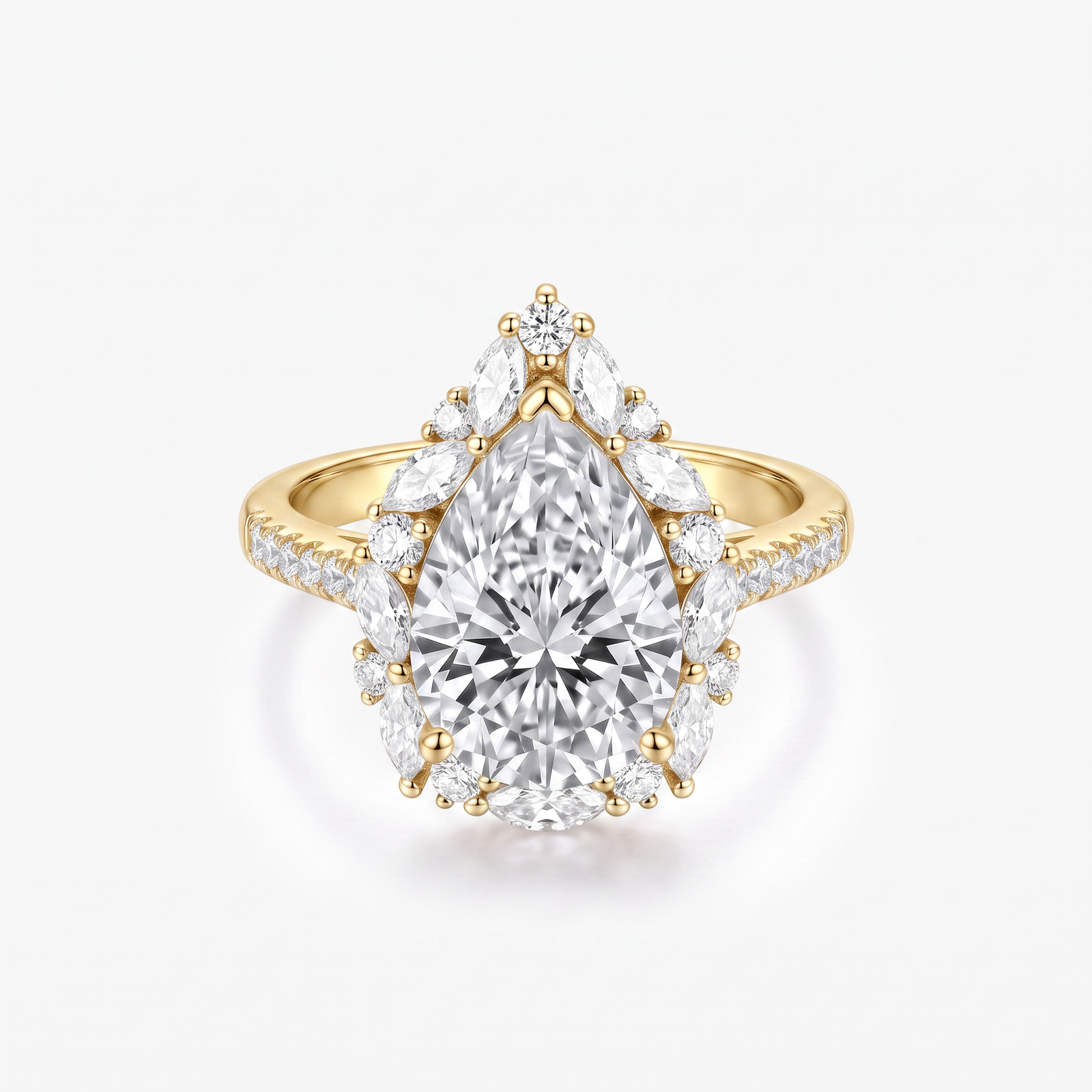 Pear Moissanite Marquise Halo Pavé Ring