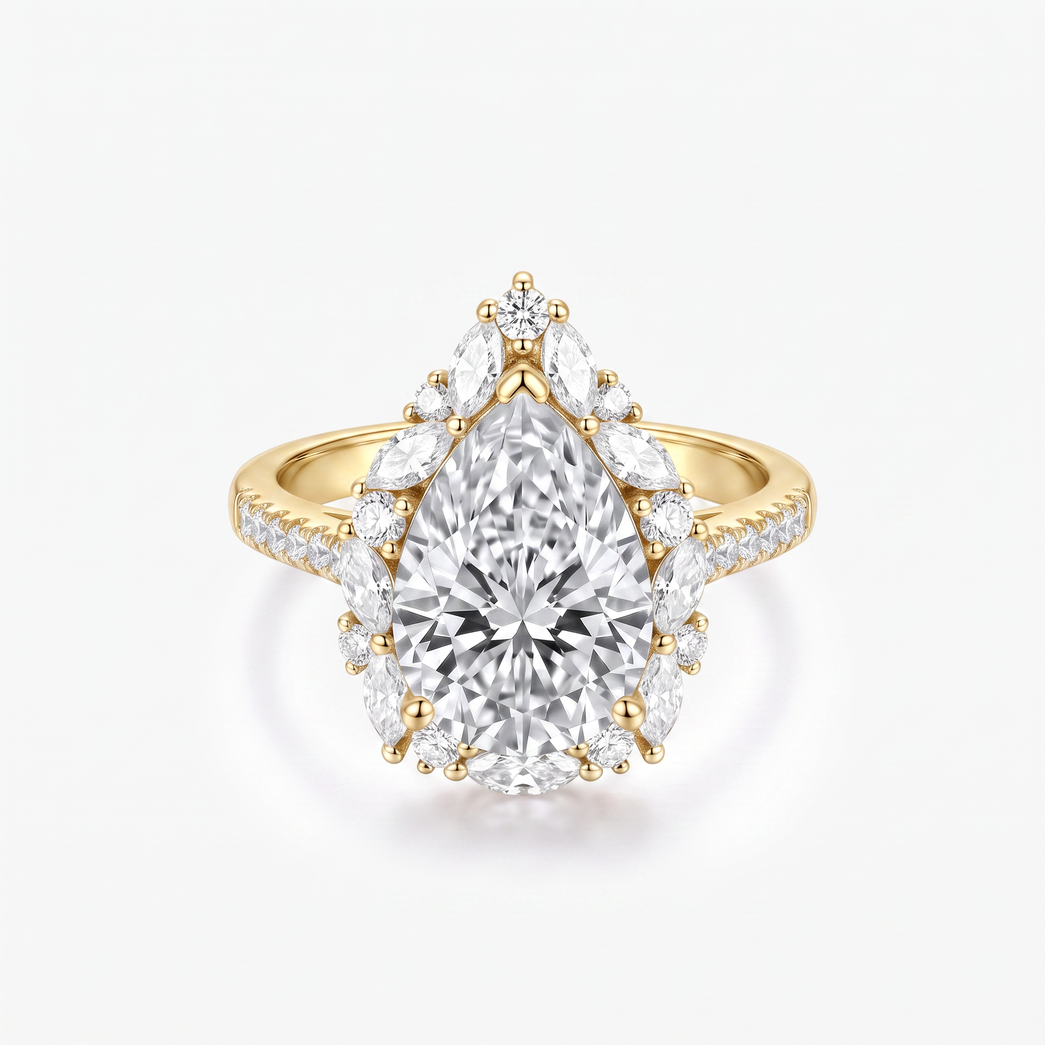 Pear Moissanite Marquise Halo Pavé Ring