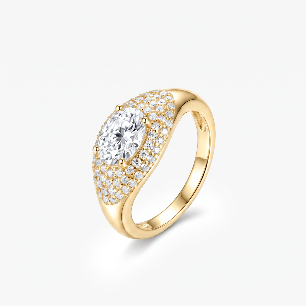 Oval Moissanite Dome Pavé Ring