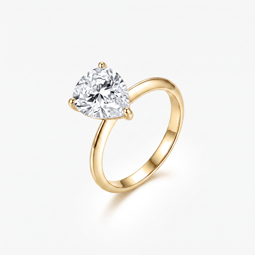 Pear Moissanite Solitaire Plain Band Ring