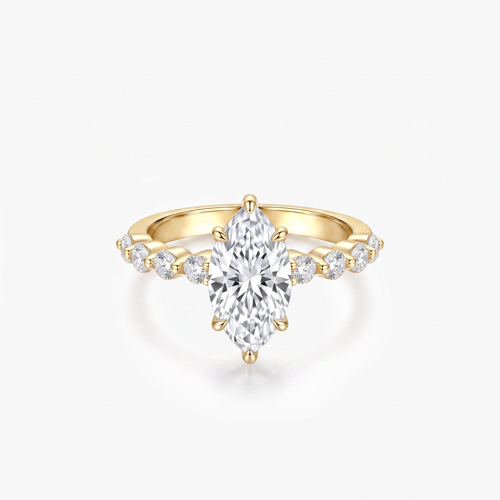 Marquise Moissanite Round Shoulder Band Ring