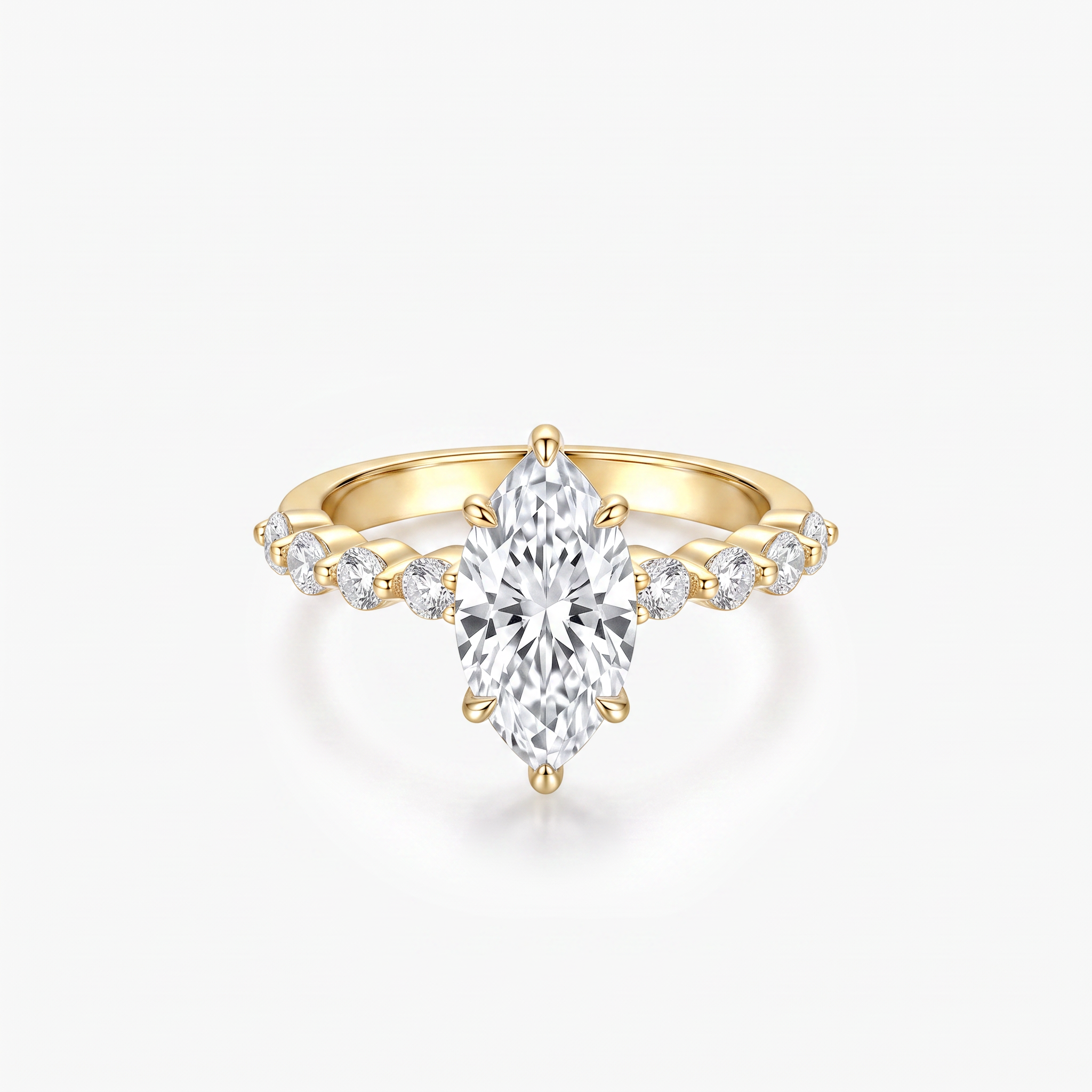 Marquise Moissanite Round Shoulder Band Ring