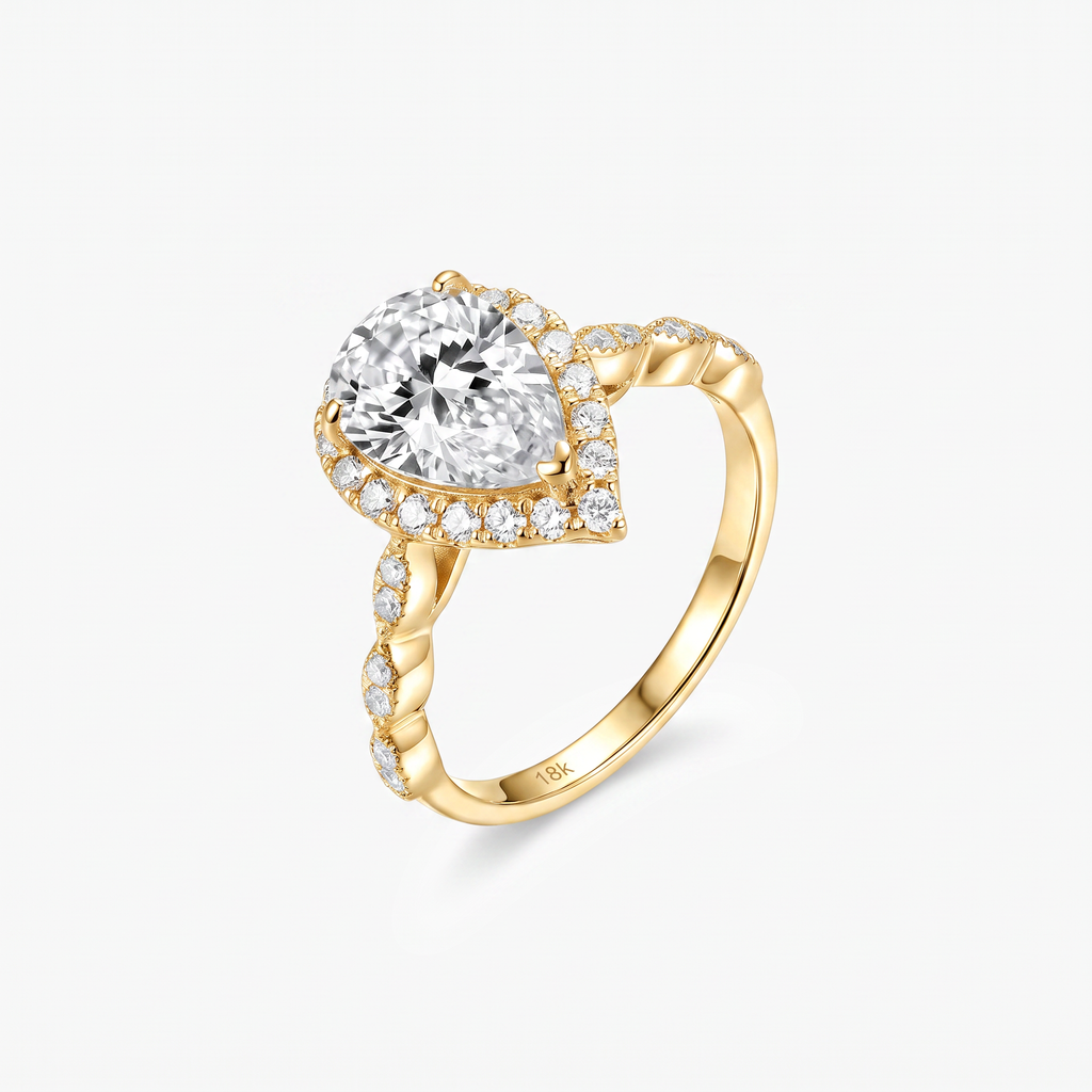 Pear Moissanite Halo Twist Pavé Ring