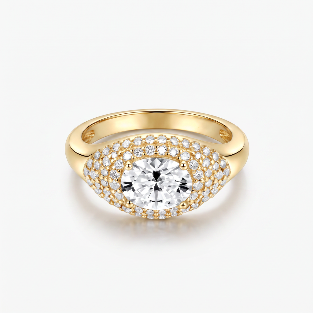 Oval Moissanite Dome Pavé Ring